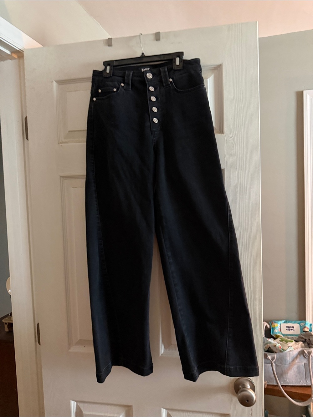PAIGE Anessa Black High-Rise Wide-Leg Button-Front Jeans